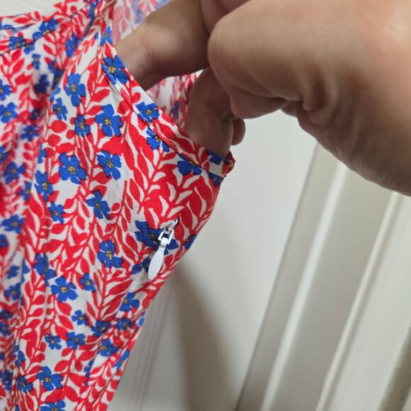 J.Crew Red Blue Floral Sleeveless Midi Dress Size 4 - Picture 7 of 8